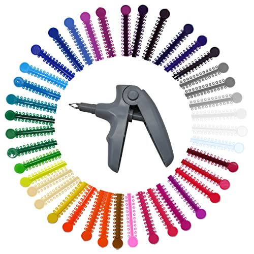 Orthodontic Ligature Ties Kit - 1040 Multi-Color Rubber Bands with Orthodontic Ligature Gun for Braces - Complete Tool Set...