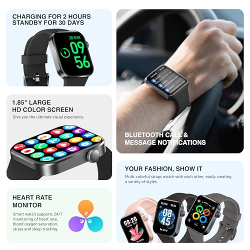 Smart Watch for Women Men Answer/Make Call,1.85" HD Screen Fitness Tracker with Step Counter,140+ Sport Modes Smartwatch w...