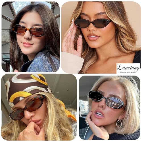 Laurinny 90s Sunglasses for Women Men Retro Small Oval Sunglasses