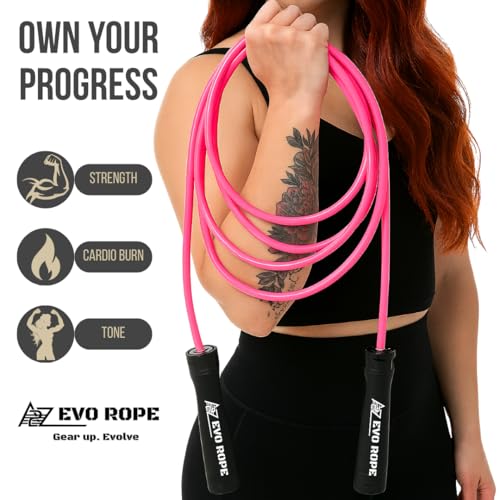 Evo Rope | 1.1LB Weighted Jump Rope for Women & Men – Adjustable 10mm Heavy PVC Skipping Rope for Fitness, Ideal for High-...