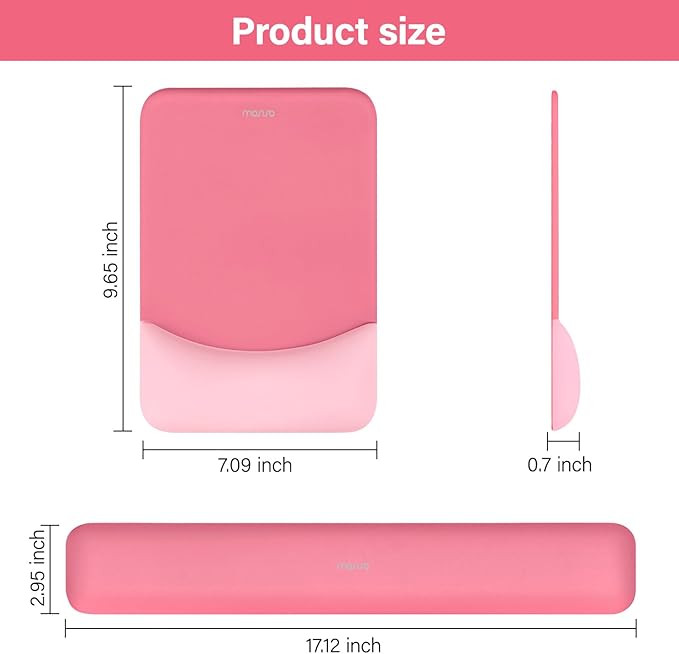 MOSISO Wrist Rest Support for Mouse Pad&Keyboard Set, Rectangular Ergonomic Mousepad Non-Slip Base Home/Office Pain Relief&Easy Typing Pad with Neoprene Cloth&Raised Silicone Lining, Melon Pink