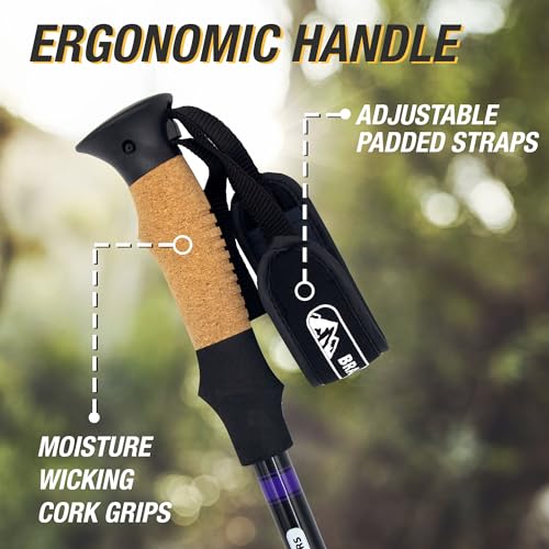 Brazos Trekking Poles for Hiking | Collapsible Walking Stick | 24" to 54" (Pair of 2) 9.7oz Ultra-Light Aluminum with Cork...