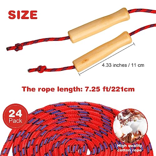 Shappy 24 Pcs Jump Rope Bulk 7.25 ft Adjustable Cotton Skipping Rope with Wooden Handle Braided Fitness Jumping Rope for T...