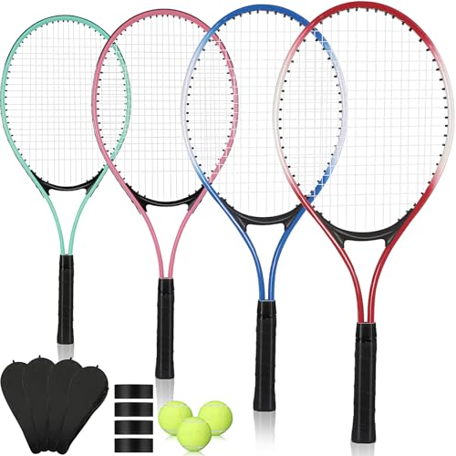 Motionchic 4 Pcs Tennis Rackets for Adult Recreational 4 Players 27" Tennis Racquet Lightweight Tennis Racket with 3 Tenni...