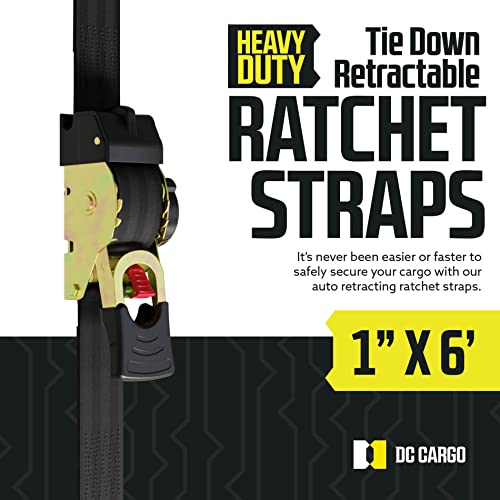 DC Cargo Mall Auto Retractable Ratchet Straps (4-Pack) 1” x 6ft, Heavy Duty, 1,522lb Break Strength – Tie Down Straps for ...