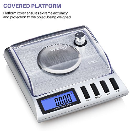 Smart Weigh GEM20-20g x 0.001 Grams, High Precision Digital Milligram Jewelry Scale, Reloading, Jewelry and Gems Scale, Ca...