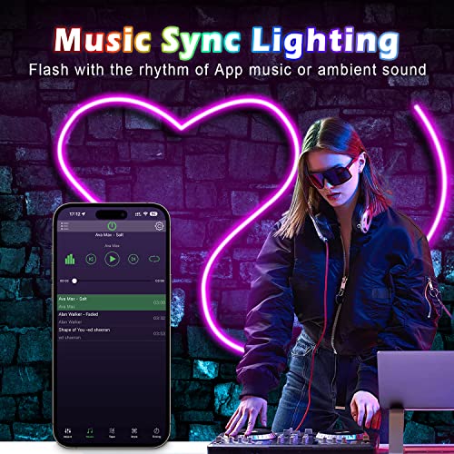 L8star 16.4ft RGB LED Neon Rope Light with Remote Control, Smart Color Changing DIY Mode Neon Flex Strip Lights for Bedroo...