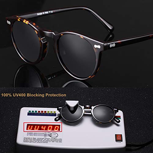 CARFIA Retro Polarized Sunglasses for Men UV400 Protection Handmade Acetate Round Frame CA5288L