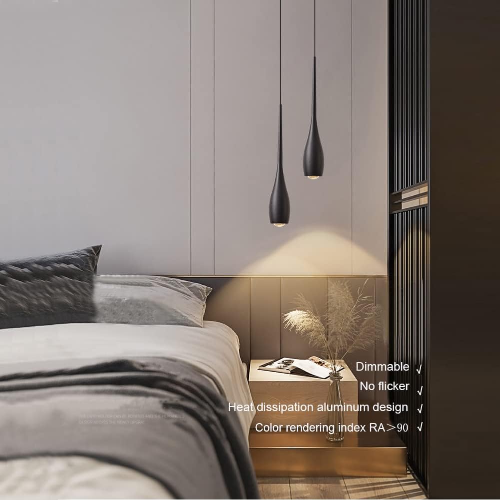 Julin Home Black Pendant Lights Kitchen Island  Modern Led Pendant Light Fixtures  Small Mini Pendant Lighting Dimmable Hanging For Bathroom  Bar  Dining Room  Bedroom(2-Pack)