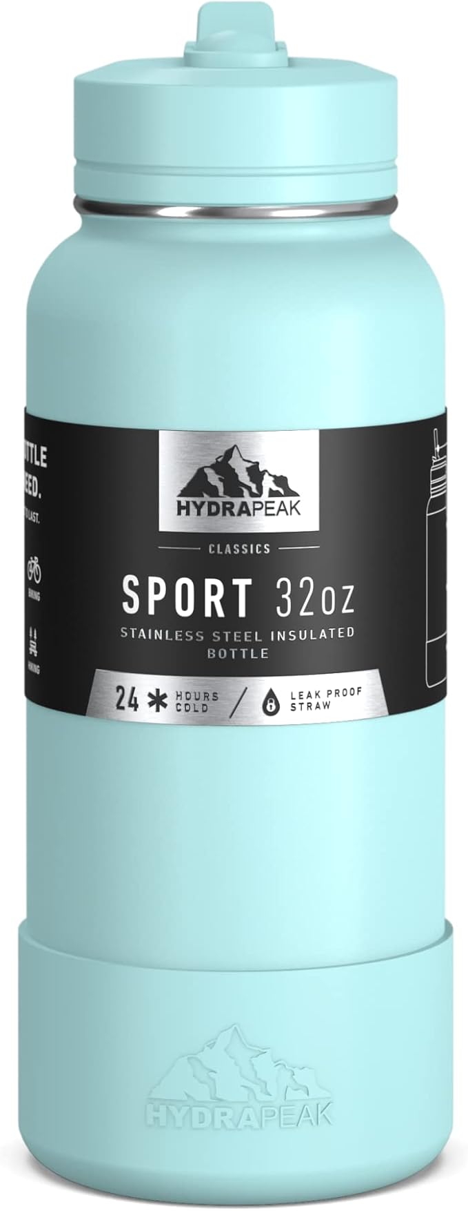 Hydrapeak 32oz Sport Insulated Water Bottle with Straw or Chug Lid, Leak & Spill Proof, Keeps Drinks Cold for 24 Hours, Hot for 12 Hours, Premium Stainless Steel Water Bottles (32oz, Alpine)