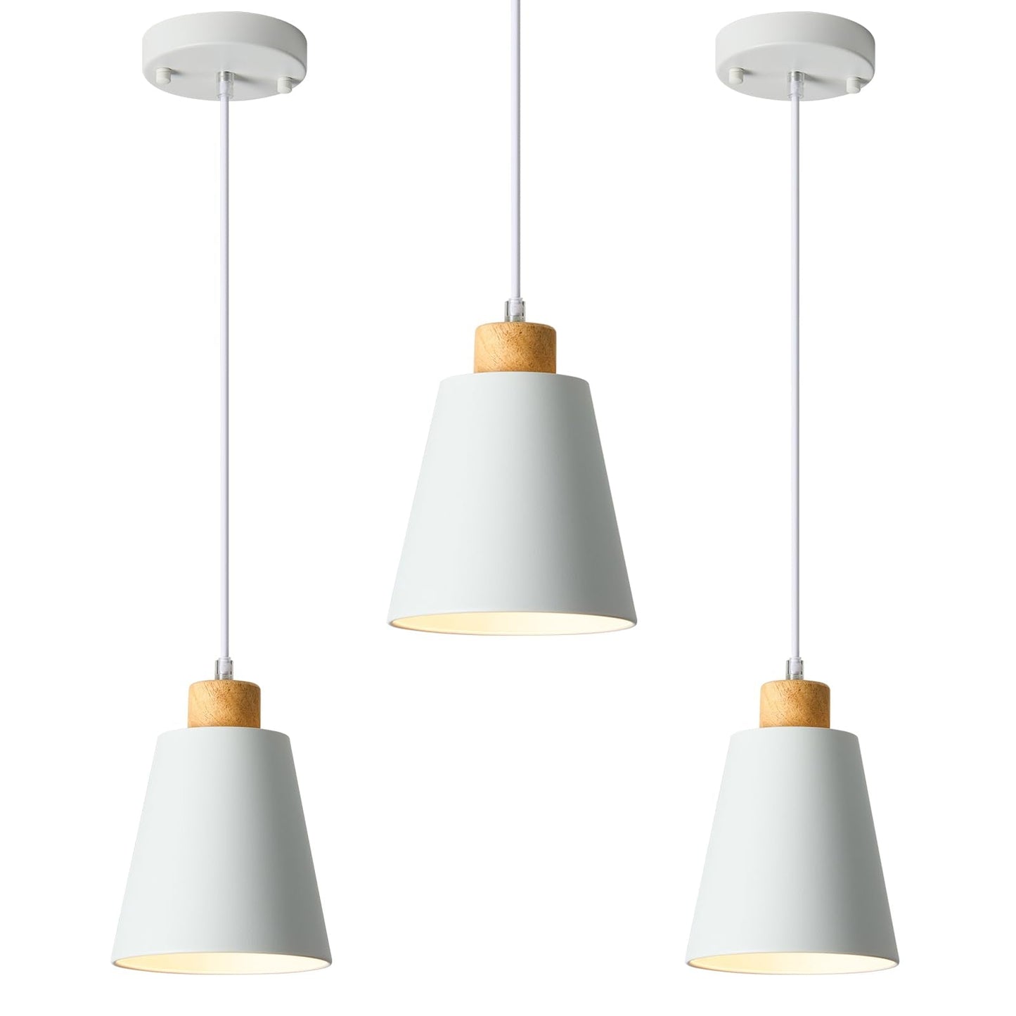 3 Pack Mini White Pendant Light Kitchen Island Modern Wood Pendant Lighting Cone Hanging Lights Hollow Top Nordic Island Light For Counter  Bar  Hallway