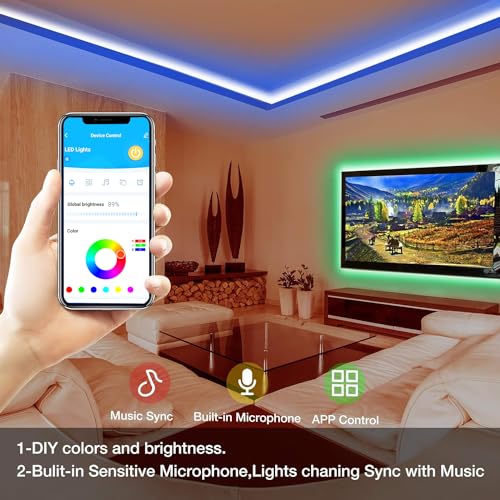 DAYBETTER Smart RGB Led Strip Lights, 50ft Led Lights for Bedroom with App Control, Multicolor Changing Led Light Strips A...