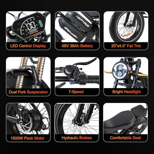 HAPPYRUN Electric Bike for Adults,2000W 48V38Ah Detachable Dual Battery Ebike for Adults 85+ Mile 36MPH Top Speed E Bike A...
