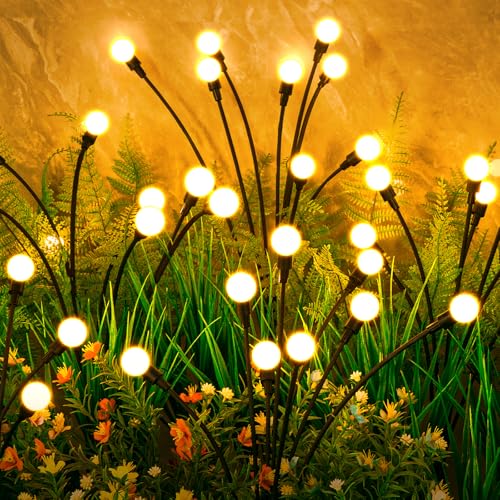 Solar Lights Outdoor(4 Pack,32 LEDs), ASMAD Solar Garden Lights, Outdoor Decorations, Firefly Light for Patio Decor, Big B...
