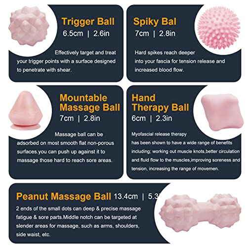 Massage Ball Set for Myofascial Trigger Point Release & Deep Tissue Massage, Firm/Soft Mountable Self/Peanut/Spiky/Hand Ex...