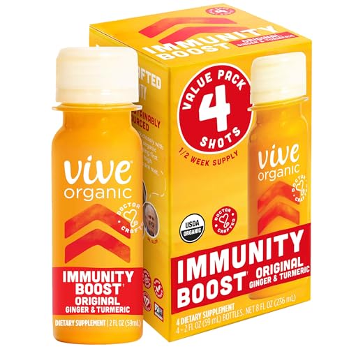 Vive Organic Original Ginger and Turmeric Immunity Boost Shot, Potent Wellness Shots, Gluten Free and Vegan, 2 fl oz Bottl...
