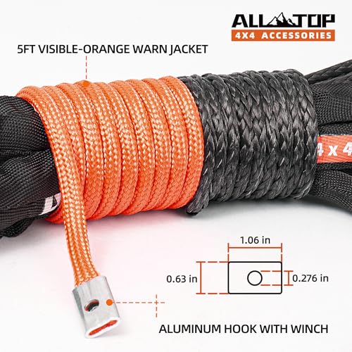 ALL-TOP Synthetic Winch Rope Cable, 3/16" x50ft, 8350LBS Winch Replace Line with Protective Sleeve for Offroad Vehicle ATV...
