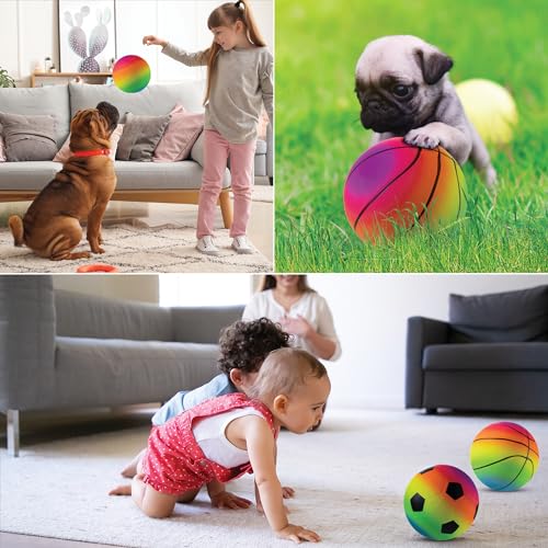 Bedwina Mini Rainbow Sports Balls - 5 Inch (Pack of 4) Inflatable Vinyl Balls for Kids and Toddlers with Hand Air Pump, Ba...