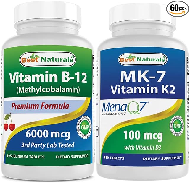 Best Naturals Vitamin B-12 6000 mcg & Vitamin K2 (MK7) with D3