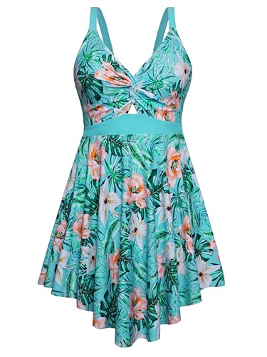 Arolina Plus Size Bathing Suit for Women Swim Dress Tummy Control Swimsuits Two Piece Flowy Tankini with Shorts