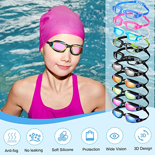 Treela 10 Pcs Swimming Goggles for Adults Pool Goggles Swim Glasses Bulk Multipack Anti Fog Silicone No Leaking