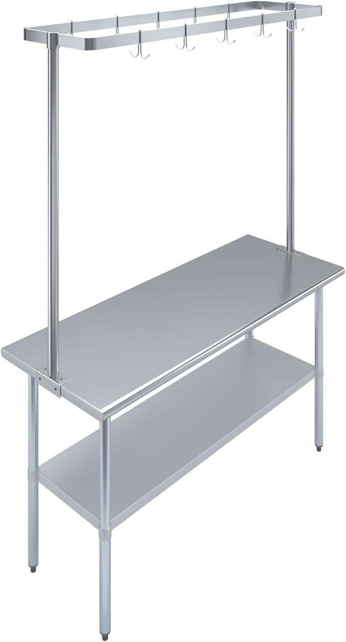 AmGood 60 in. Stainless Steel Table-Mounted Pot Rack With 8 Hooks