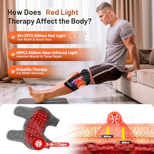 RELEXNOW Red Light Therapy for Knee with Heat & Vibration Massage, Extension Band, Wireless Controller, 660nm&850nm Near I...