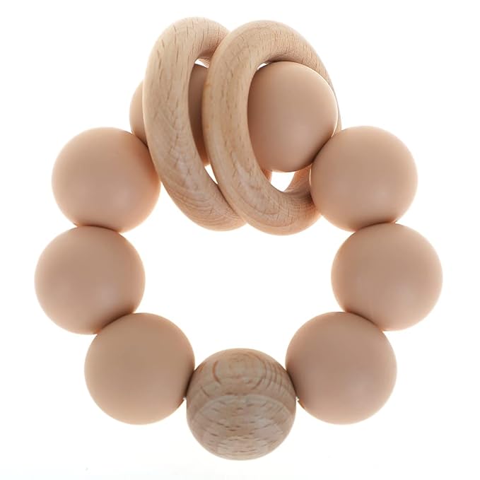 Silicone Baby Teether, Food Grade Silicone & Beech Baby Teething Toy, BPA Free (Apricot)