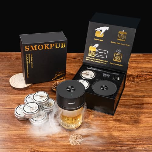 SMOKPUB Electric Whiskey Smoker Kit Built-in Lighter, No Butane Needed, Rechargeable Cocktail Smoker Kit with 6 Wood Chip...
