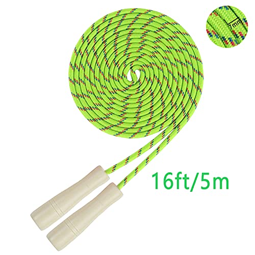 16 FT Long Jump Rope for Kids, Adjustable Double Dutch Skipping Rope with Wooden Handle, Multiplayer Team Jumping Rope for...