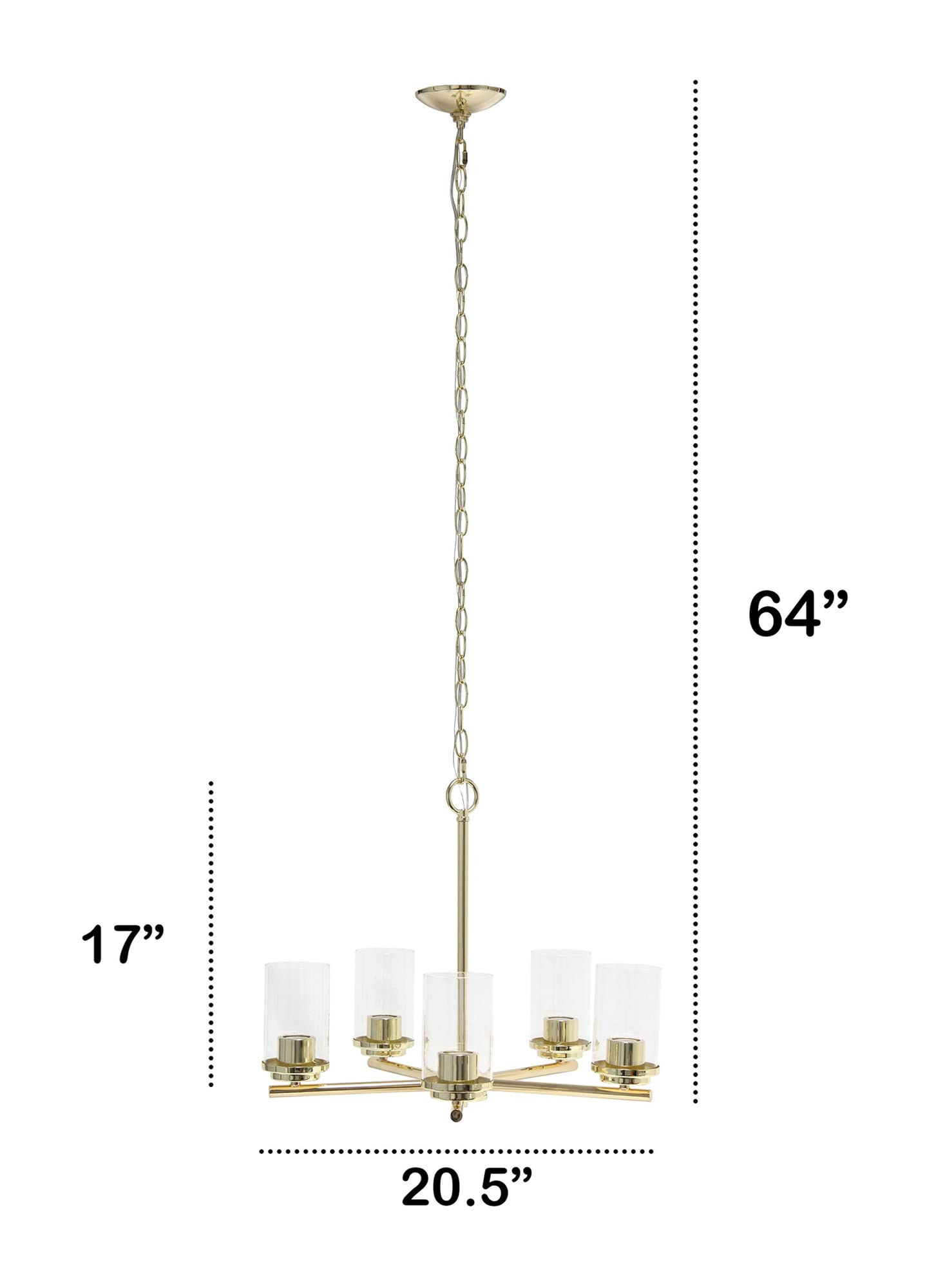 LALIA HOME 5-Light Pendant Chandelier, Clear Glass & Metal, 20.5in, Gold, Model 1270-LHP-3013-GL