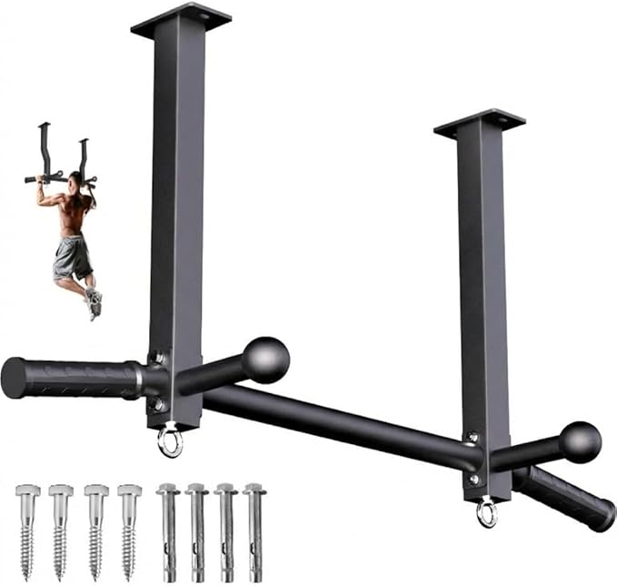 HWOOUSA Pull Up Bar Ceiling Mount, 600LBS Heavy Duty Multi Grip Chin Up Bar, 24"/16" Rafter PullUp Bar, Ceiling Beam for G...