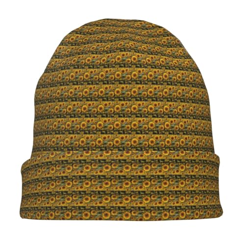 sackhg Sunflowers Print Winter Beanie Hat Men Women Soft Lightweight Thermal Cap for Outdoor Skiing Wear Black