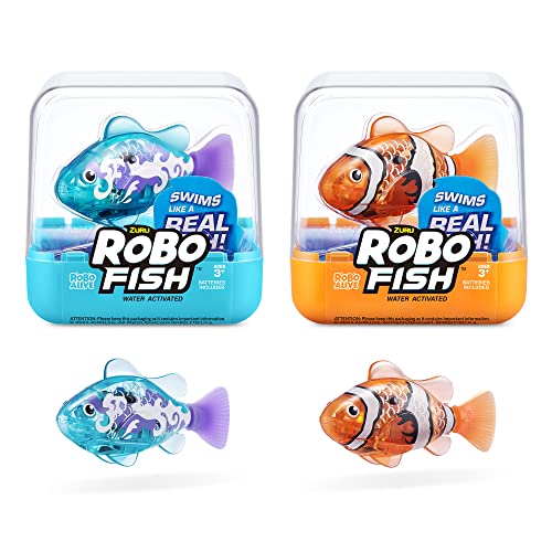 Robo Alive Robo Fish Robotic Swimming Fish (Teal + Orange) by ZURU Water Activated, Changes Color, Comes with Batteries, A...