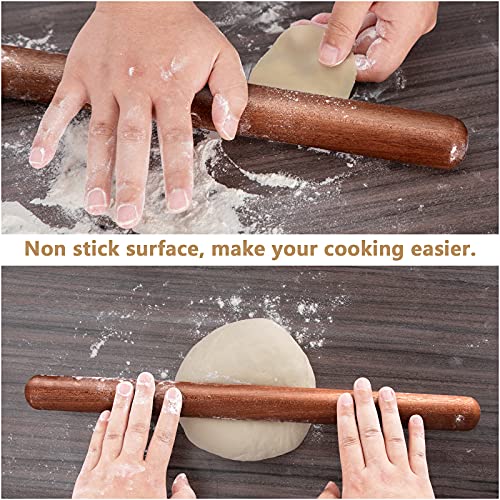 Aisoso French Rolling Pin, 17.7 Inches Wood Rolling Pin for Baking Extra Long Thickened, Classic Wooden Dough Roller for F...