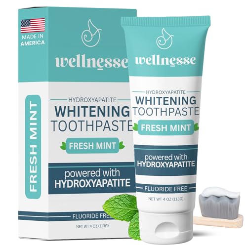 Wellnesse Whitening Hydroxyapatite Toothpaste with Xylitol, Natural Fluoride-Free Teeth Whitening Toothpaste for Adults, S...