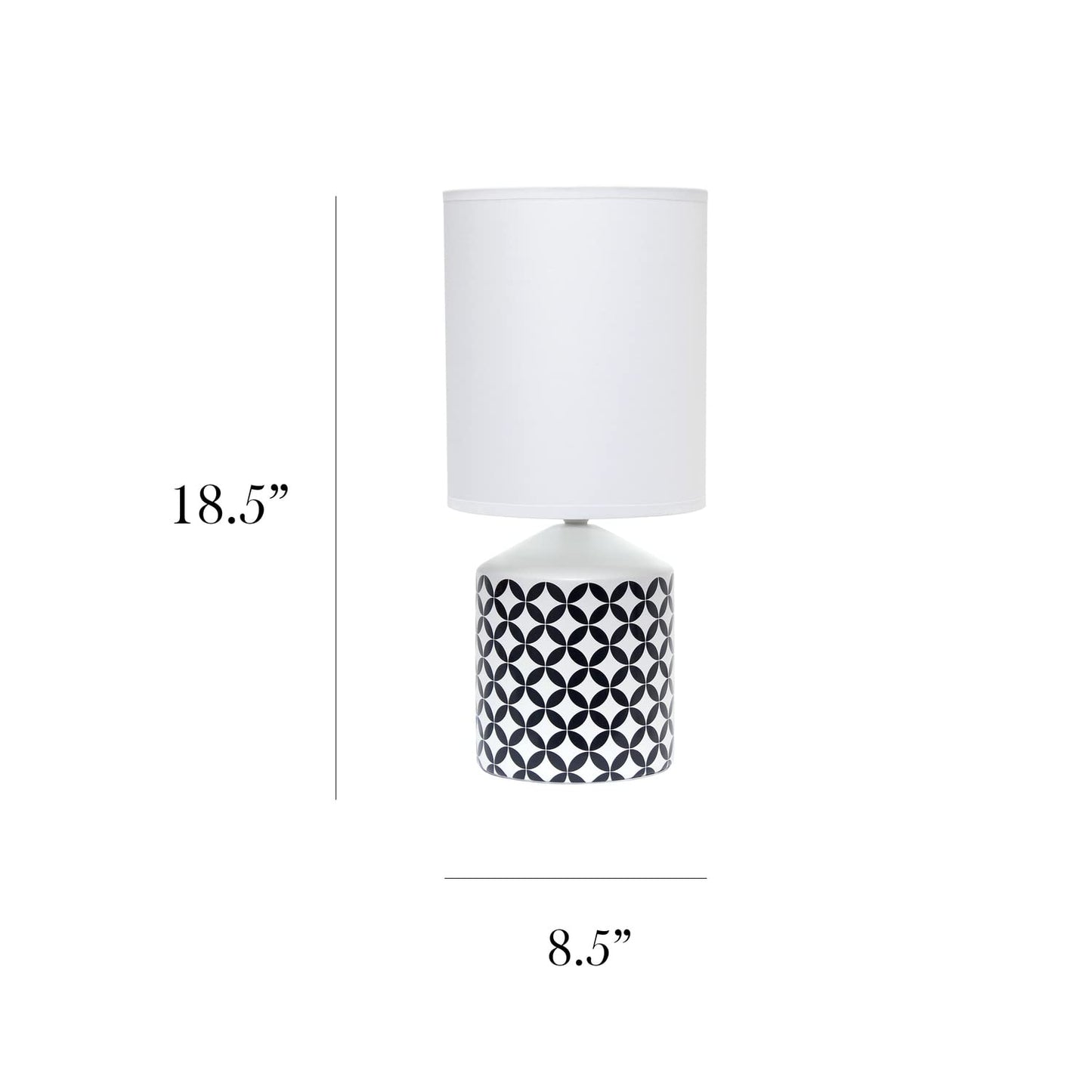 Simple Designs Table Lamp, Coin Diamond Star CrissCross, Ceramic, 8.5inL x 8.5inW x 18.5inH, Black, Model LT2077-COI