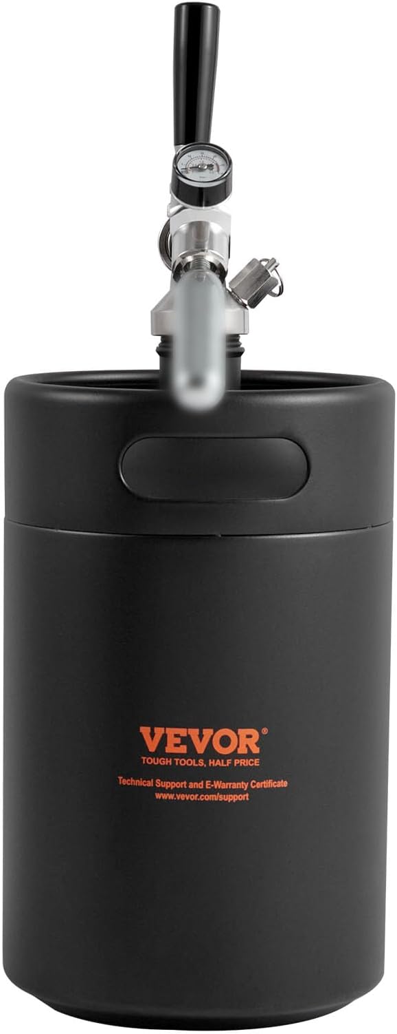 Beer Growler Tap System, 170Oz 5L Mini Keg, 304 Stainless Steel Pressurized Beer Growler, Keg Growler with Pressure Display, CO2 Regulator Faucet, Leak-Proof Ring For Draft, Homebrew, Craft Beer