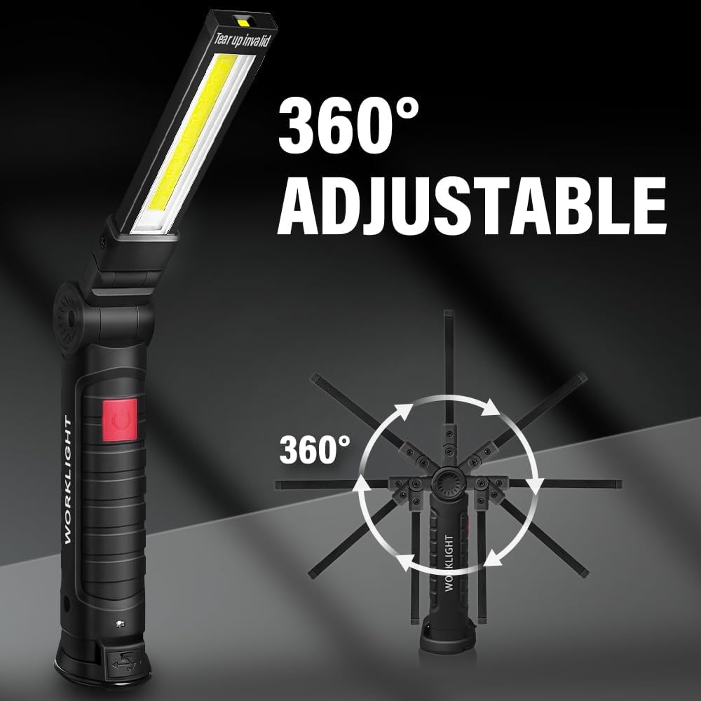 LED Work Light Rechargeable Flashlight, Valentine's Day Gifts for Men Boyfriends Him Husband Mechanic Grill Light Torch Inspection Lamp Magnetic Base 5 Modes 360° Rotate Car Emergency Repair 4PCS