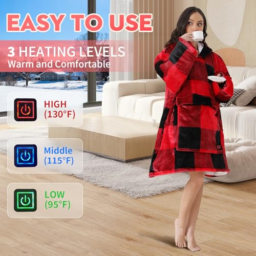 Askyli Wearable Heated Blanket Hoodie, Oversize Portable USB Heated Hooded Blanket 3 Heat Level, Overheat Protection Elect...
