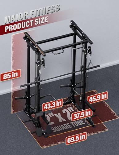 MAJOR FITNESS Drone3 Smith Machine, 2500lbs All-in-One Home Gym Power Rack with Dual Pulley System for Cable Crossover, Pu...