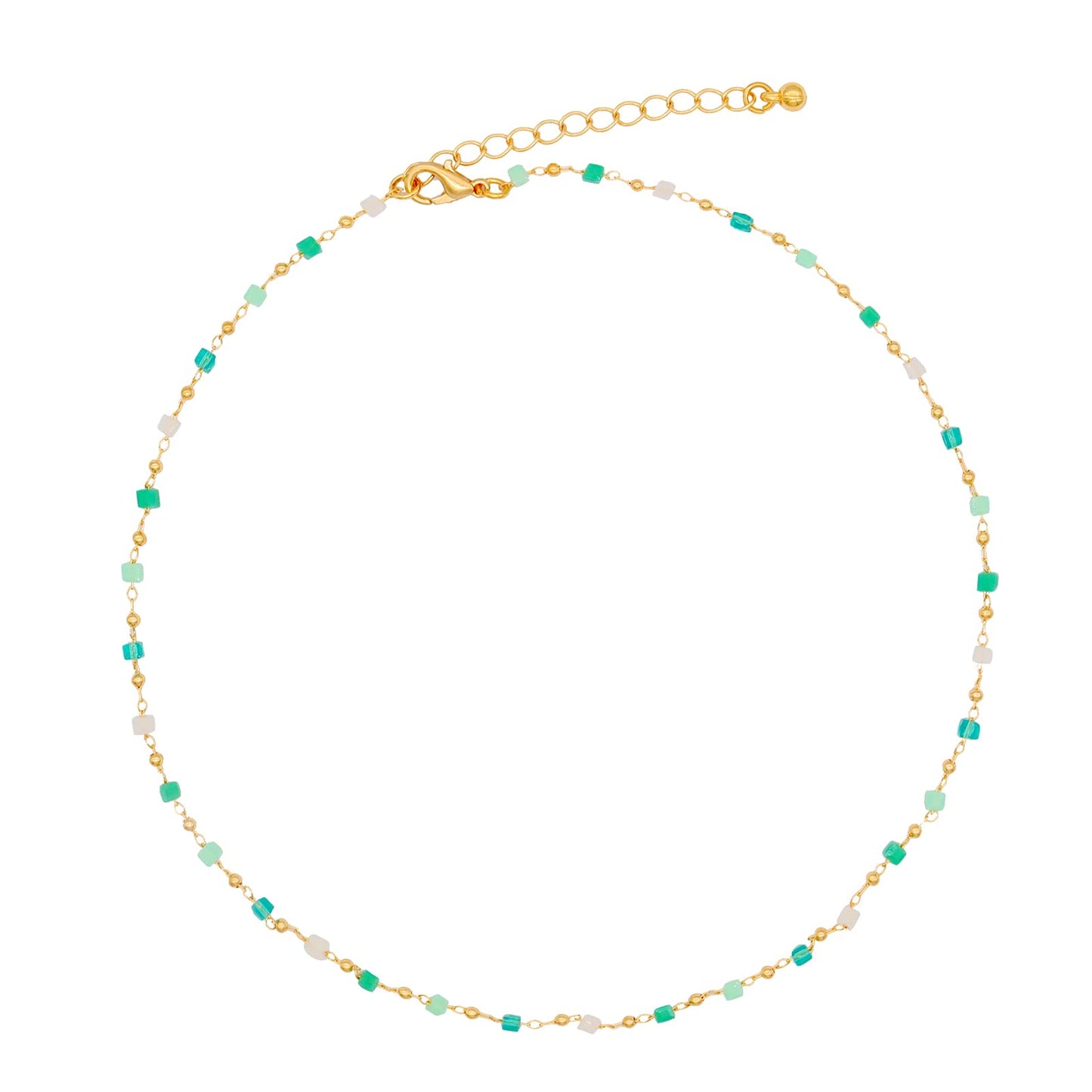 FUTIMELY Bohemia Green Beaded Beads Choker Necklace for Women,Simple Fresh Green Beaded Square Round Bead Choker Necklace Fashio
