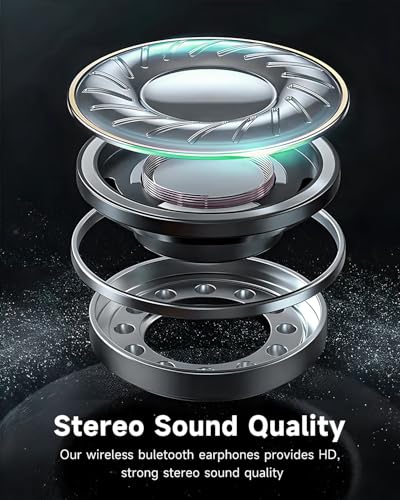 Wireless Earbuds Bluetooth Headphones 96H Playtime LED Display Waterproof Built in Mic Deep Bass Sound Secure Over Ear bud...