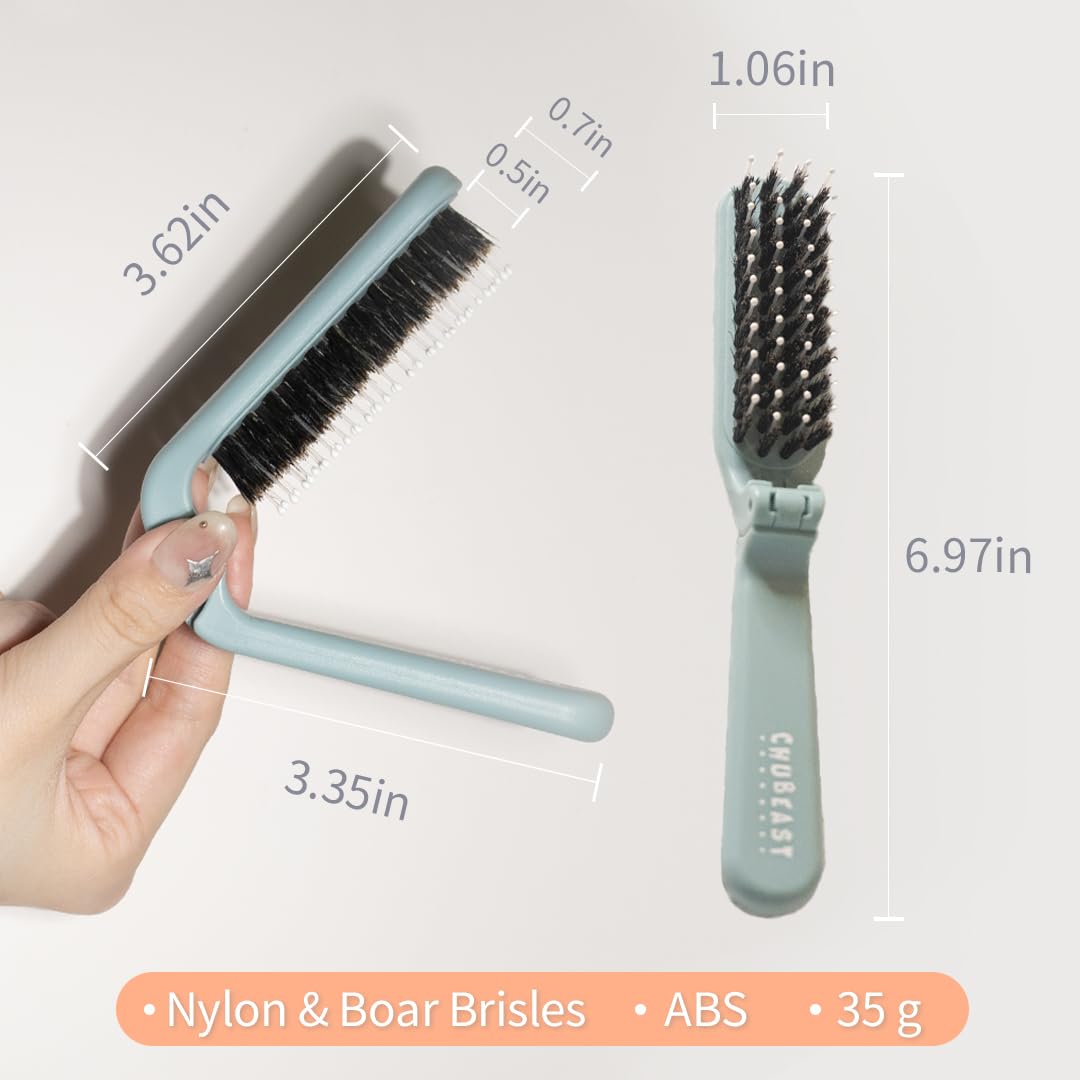 Uffy MiniPop Travel Hair Brush - Mini Folding Boar Bristles for Women, Men & Kids | Kid-Friendly Portable Purse Brush for Wet &