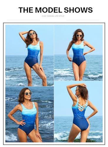 Aleumdr Womens Color Block Print One Piece Swimsuits Athletic Training Swimwear Bathing Suits