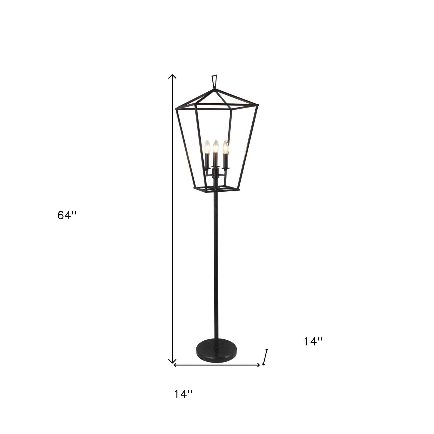 Homeroots Black Three Light Floor Lamp With Geometric Shade - 64 X 14 X 14 In.