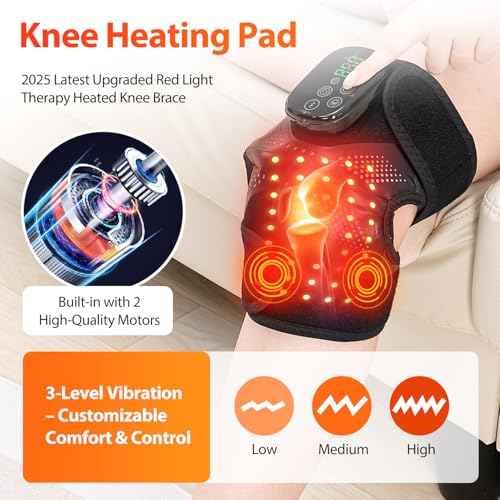 Red Light Therapy Knee Brace, Cordless Knee Massager, 660nm&850nm Near Infrared Light Therapy for Knee/Elbow/Shoulder, Chr...