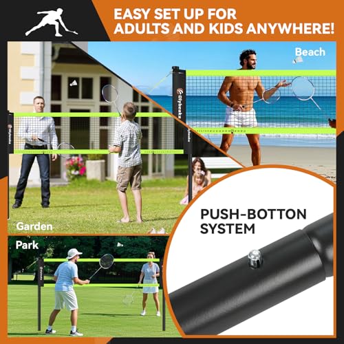12ft Badminton Net Set for Backyard Beach with Durable Anti-Sagging Net, Heavy Duty Poles, 2 Aluminum Badminton Rackets, 3...
