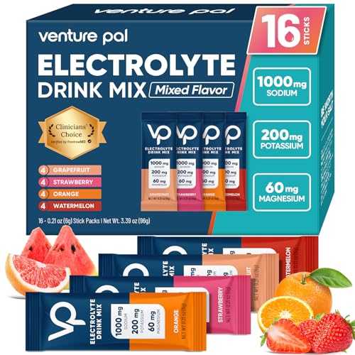 Venture Pal High Sodium Sugar Free Electrolytes Powder Packet - Hydration Packets with Vitamin, Sodium & Potassium | Zero ...