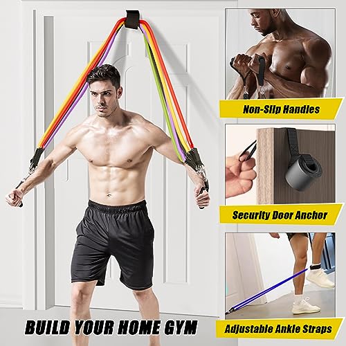 23 Pack Resistance Bands Set Workout Bands, 5 Stackable Exercise Bands 5 Loop Resistance Bands 2 Core Sliders, Door Anchor...